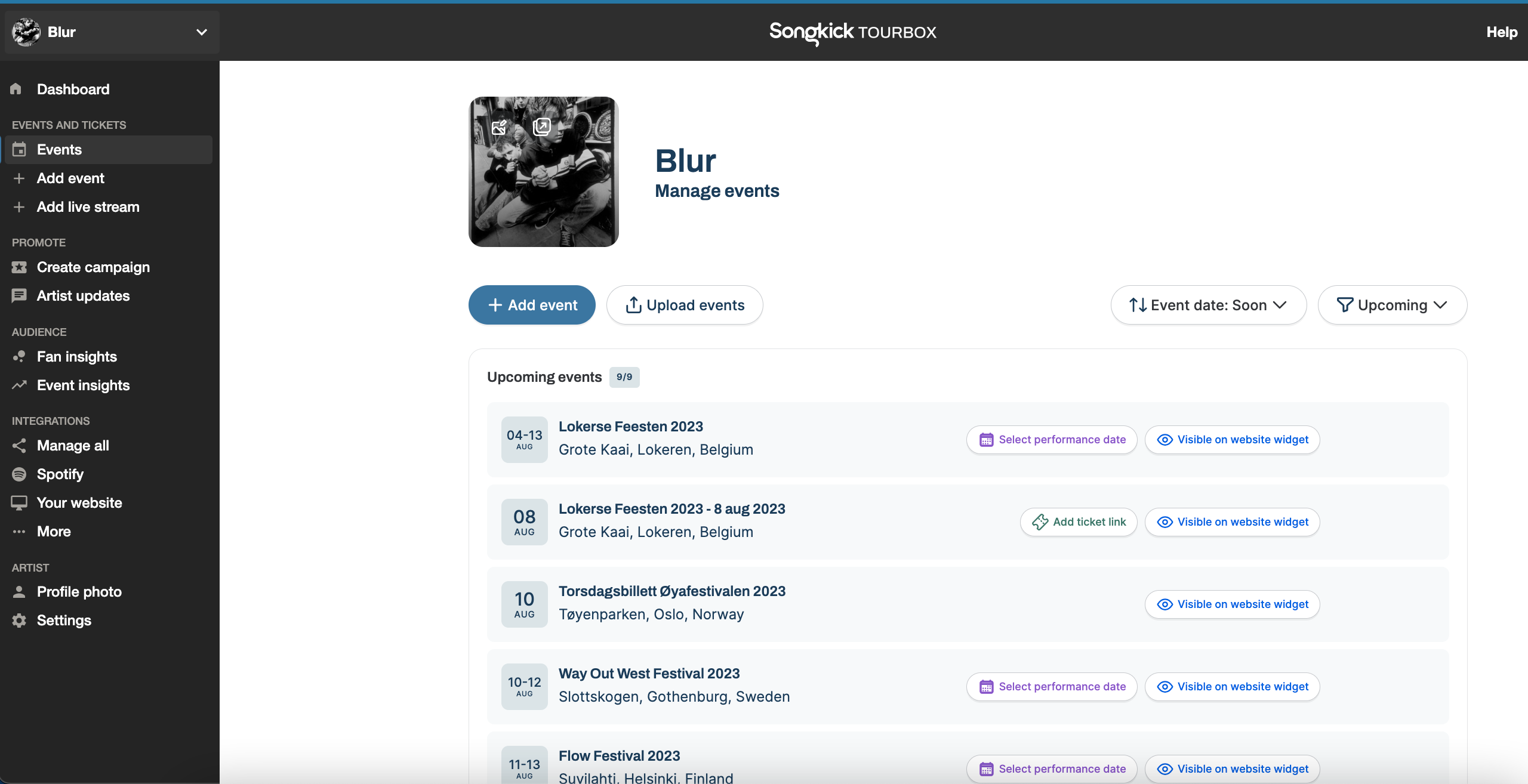 How to add events to Songkick with Tourbox for artists Songkick Support